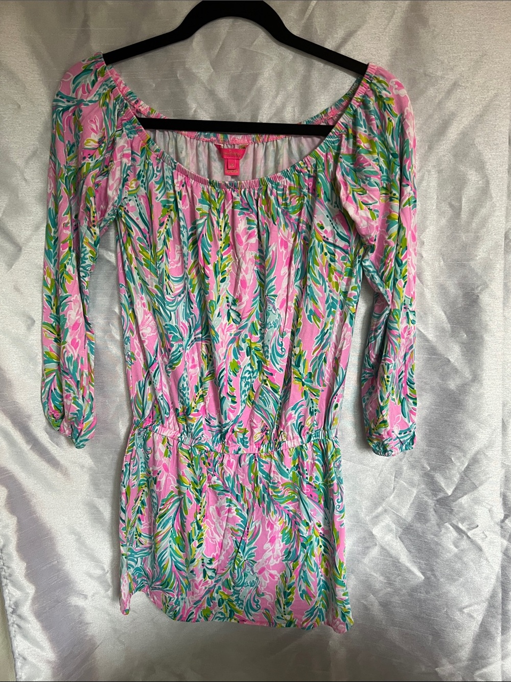 Lilly Pulitzer Lana Pink & Green Off-Shoulder Long-Sleeve Dress/ skort XS
